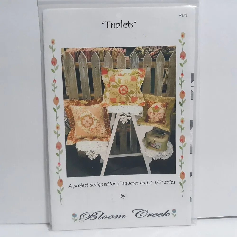 Pillow Sewing Pattern NEW Bloom Creek Triplets Applique Home Decor Living Room
